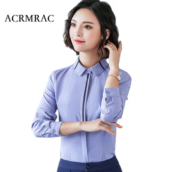 

ACRMRAC Women shirt Slim Autumn And Winter Turn-down Collar Stripe splicing Long sleeve OL Formal Business Shirts Women