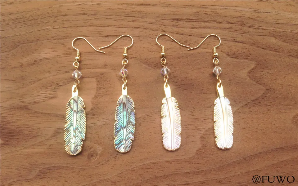 Carved Abalone Shell Feather Earrings 10