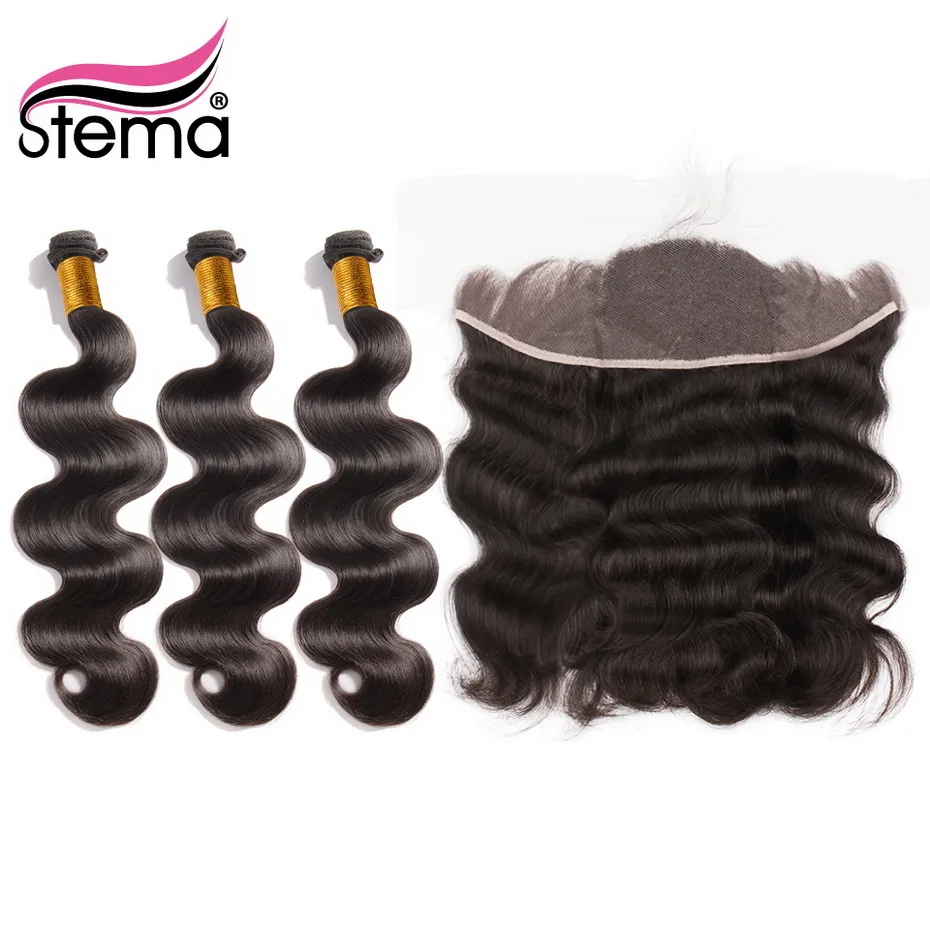 

Stema Body Wave 3 Bundles With 13x4 Swiss Lace Frontal Closure Brazilian Human Non-Remy Hair Weave 30" 32" 34" 36" 38" 40"