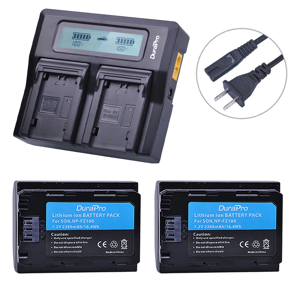

2Pc 2280mAh NP-FZ100 NPFZ100 NP FZ100 Battery + LCD RAPID Charger for Sony NP-FZ100, BC-QZ1, Sony a9, a7R III, a7 III, ILCE-9