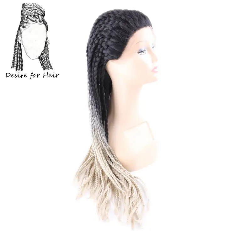 Desire for hair 28 дюймов длинные термостойкие синтетические плетеные косички Кружева передние парики для черных женщин Омбре черный 613# цвет - Цвет: T1B/613