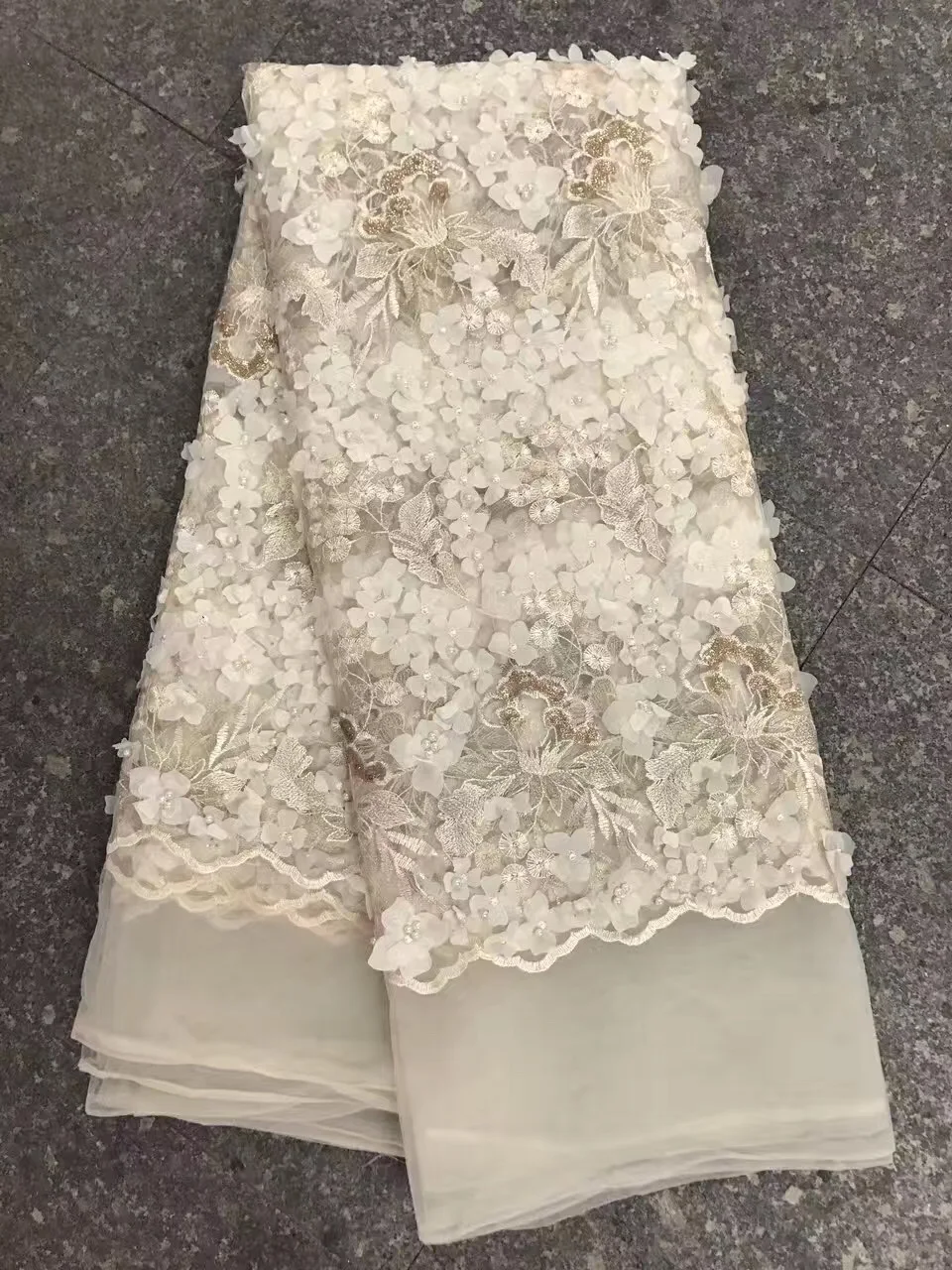 Beautiful Beads 3D Net Lace Fabrics New 3D French Lace With Diamonds Yellow French Lace Luxury