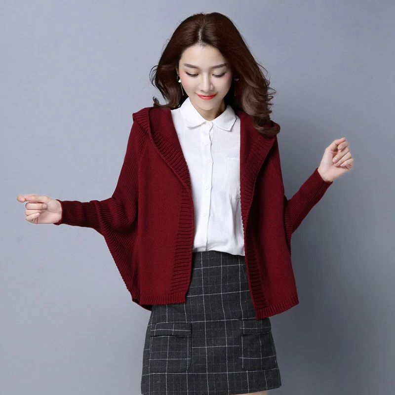 2018-New-Autumn-Women-Sweater-Coat-Long-sleeve-Solid-color-Hooded-Knitted-Cardigan-Short-Loose-Fashion