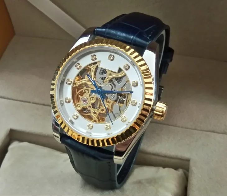 

37mm M182SK Automatic Self-Wind movement Limited Edition hollow out blue colour true Cowhide strap Men's watch pa8-8