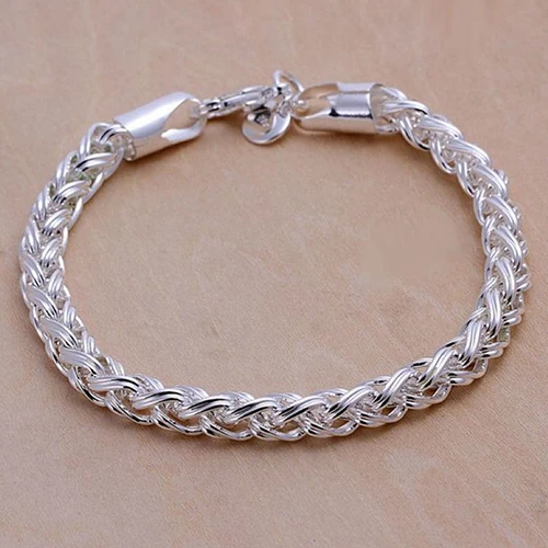 excellent fashion solid silver plated knotted chain bangle bracelet