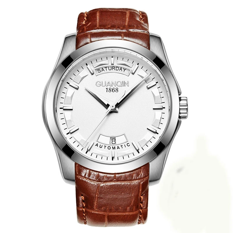 

GUANQIN GJ16027 2017 Brand Men's Fashion Casual Watch Quartz Leather Strap Automatic Mechanical Men Wristwatch Stainless Steel