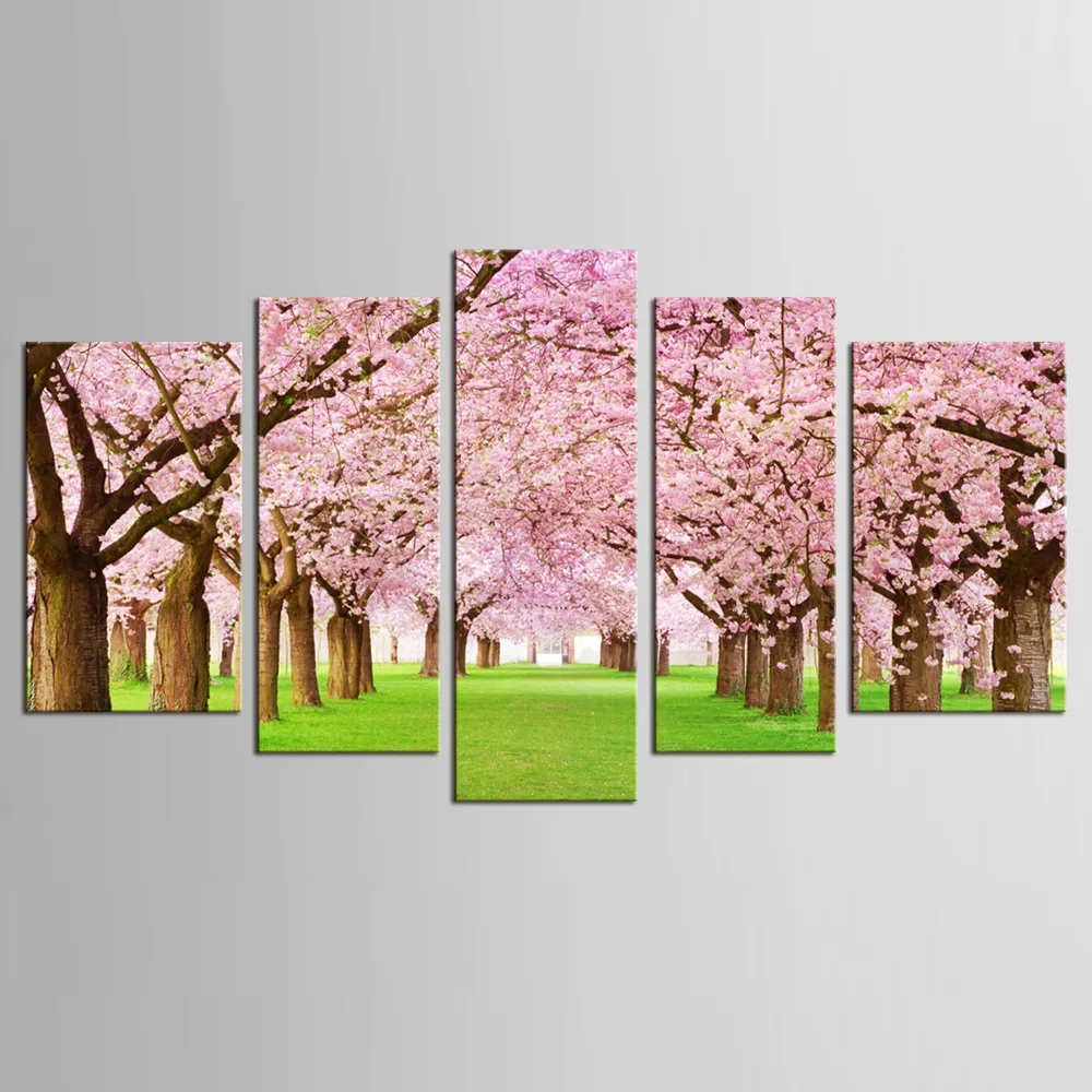

HD Print 5 pcs Cherry blossoms road picture vintage home decor painting modern wall pictures for living room