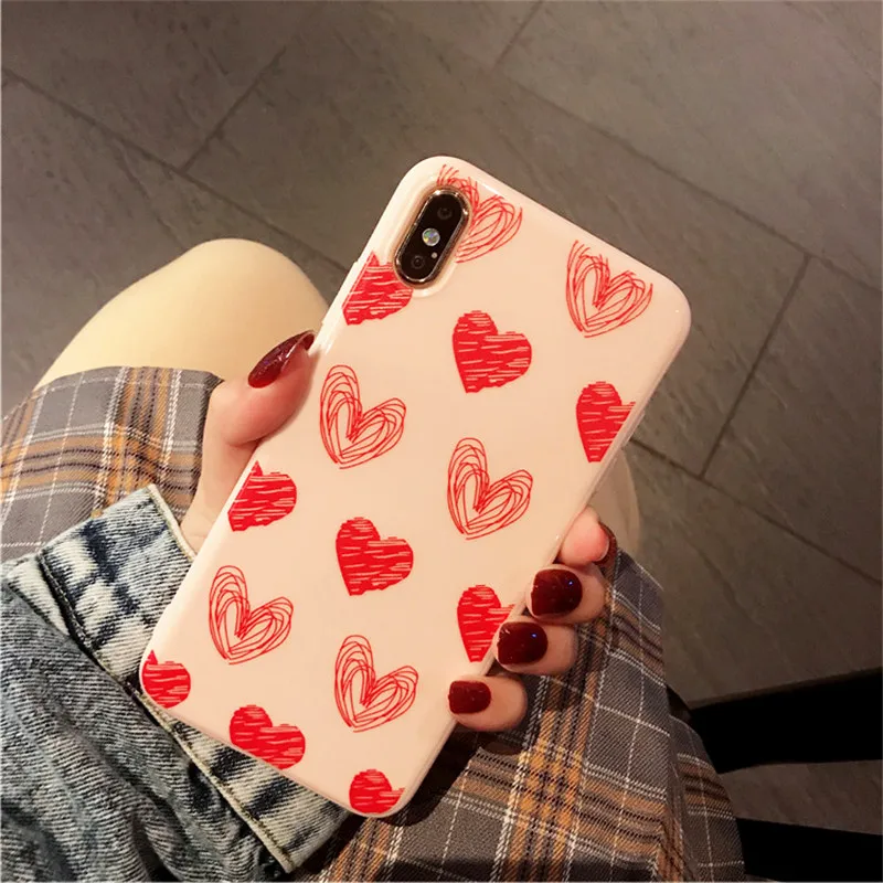 

Mobile phone case for iPhone 6,6 Plus,6s,6s Plus,7,7 Plus,8,8 Plus,X,XR,XS MAX,XS cherry hand-painted love soft TPU case