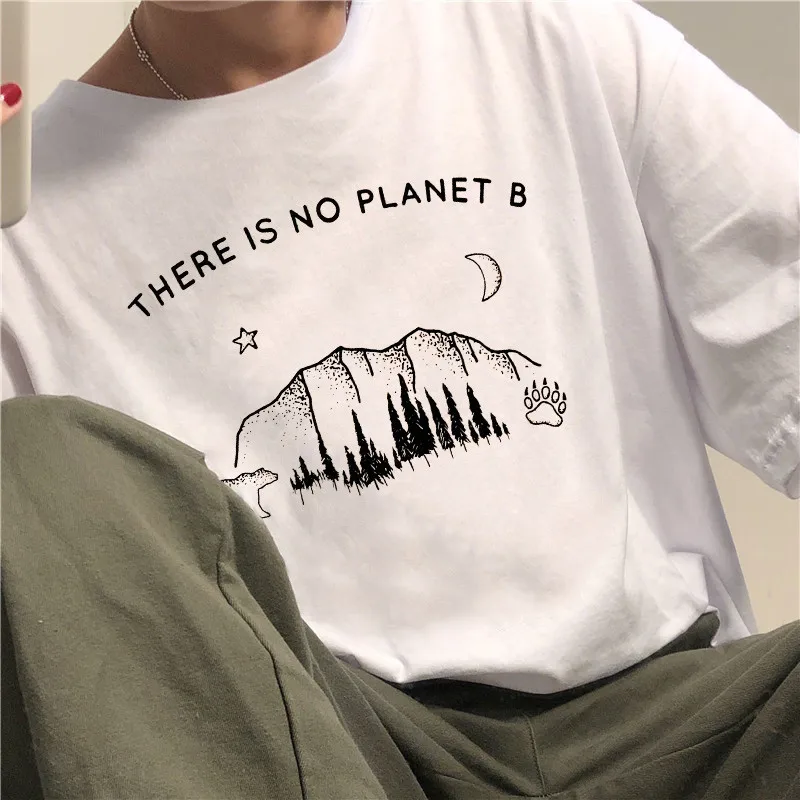 There is no planet b letter bear cartoon print female T-shirt New summer casual fashion Chic Harajuku O-Neck women's clothing