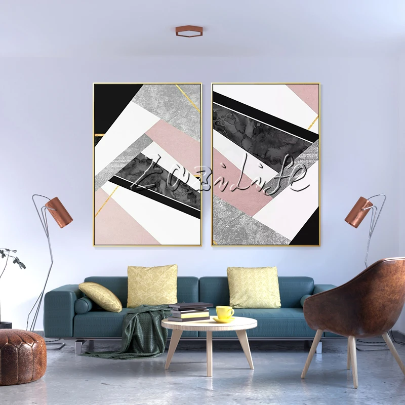

Modern Geometric Polygon Black White Grey Painting Acrylic Wall Art Pictures Canvas Painting for living room Home Decoration