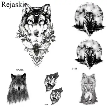 

Rejaski Black Temporary Tattoo Stickers Men Fashion Body Arm Wolf Fake Tatoo Sketch Moth Water Transfer Tattoo Women Sexy Makeup