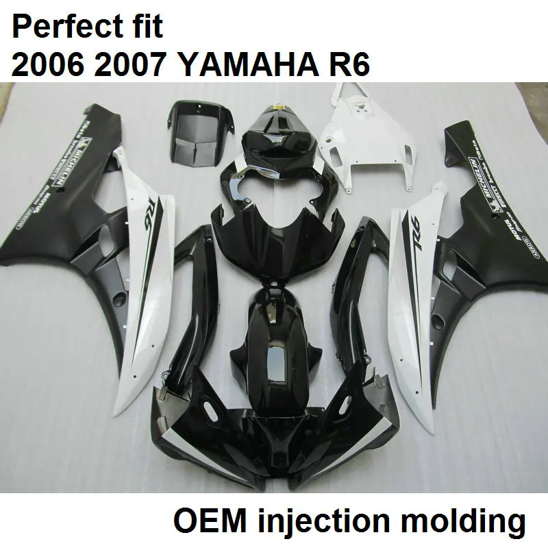 

Injection Mould Free Customize Fairing Kit For YAMAHA YZF R6 2006 2007 Classic Black White Fairing Set R6 06 07 HZ02