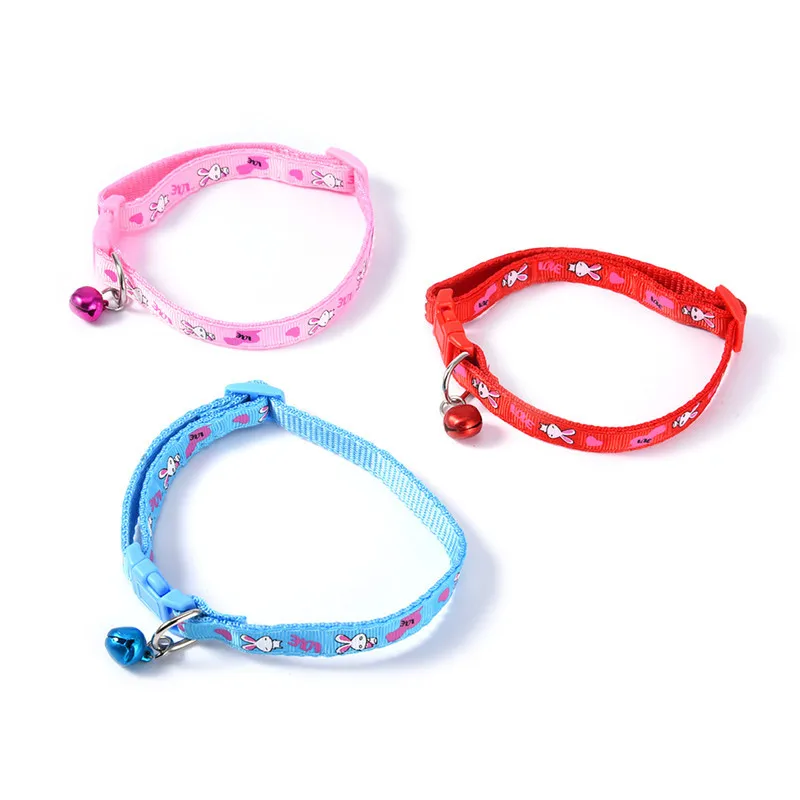 

Adjustable Pet Collar Small Dog & Cat Nylon Leashes Necklace with Bell & Rabbit Design