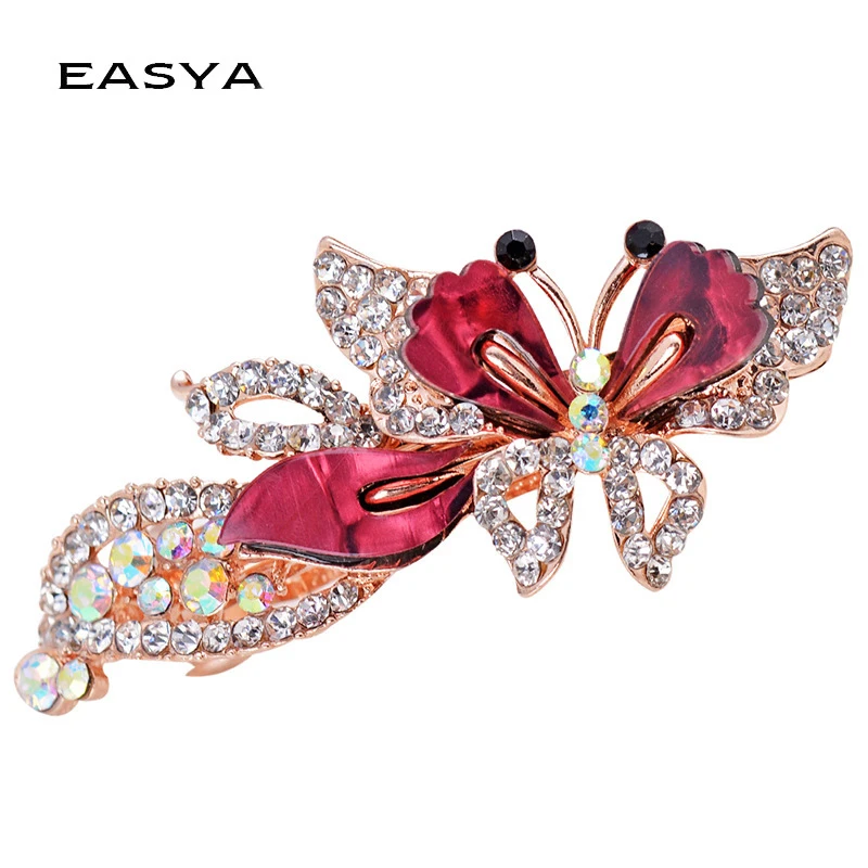 

EASYA Fashion Elegant Rhinestone Butterfly Hair Jewelry Crystal Women Barrette Butterfly H Multi-color Hair Clip CHG-012