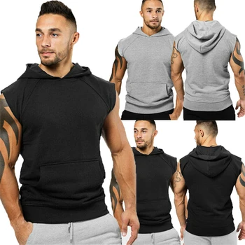 

2019 New Fashion Men Sleeveless Tee Shirt Summer Casual Hooded Hoodie Shirt Top Size M-3XL