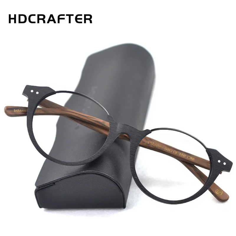 Винтажные мужские полуоправы, круглые металлические деревянные очки, оправа для оптических очков, прозрачные линзы, ретро оправы для очков для женщин