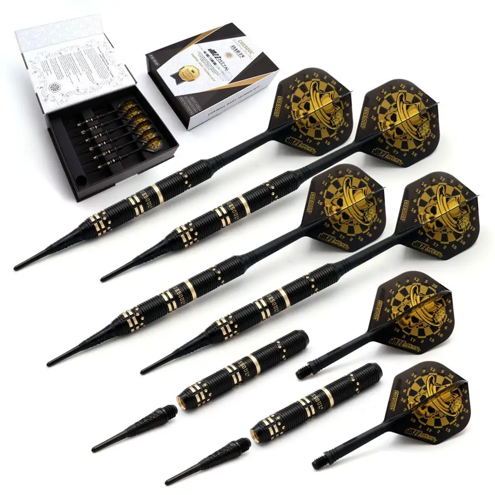 CUESOUL JAZZ-METAL 19g Soft Tip Black Coated Brass/Glossy Brass Dart Set with AK5 Integrated Flights