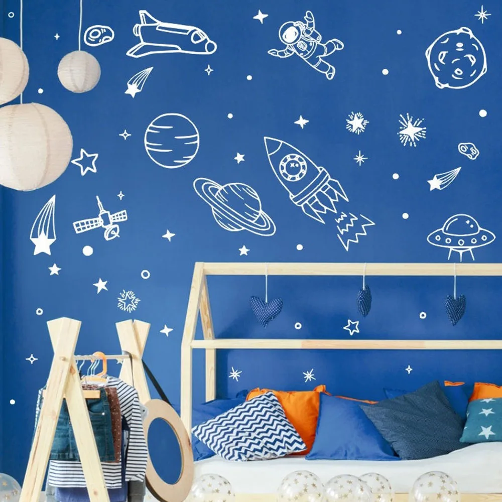 Внешняя космическая Наклейка на стену Космос наклейка s Planets Earth Rocket астронавт виниловая наклейка на стену для мальчиков Декор для игровой комнаты G579