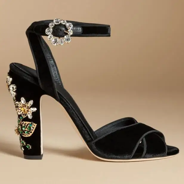 Handmade women sexy high heel sandals with buckle strap peep toe slingbacks crystal flower design women Summer glitter shoes