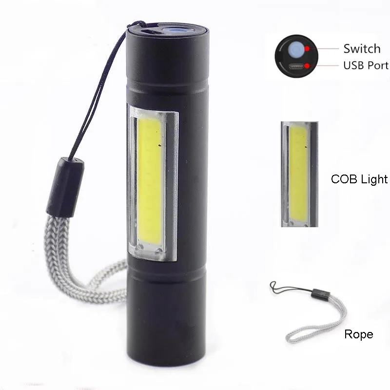 Портативный мини-cob LED Перезаряжаемый usb-фонарик Q5 Torch Light лампа встроенный 14500 фонарь на батарее вспышки света с USB кабель