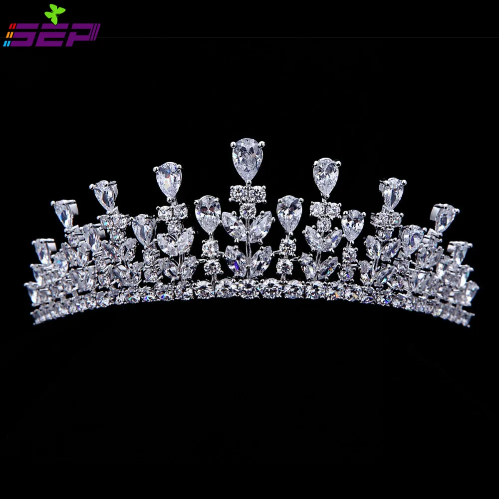 Свадебные украшения для волос в виде короны с фианитами класса AAA микро ПАВЕ