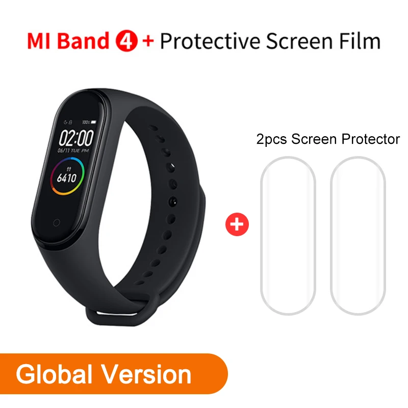 Xiaomi mi Band 4 Global language mi Band 3 фитнес-браслет AMOLED цветной экран 50 м Swi mi ng водонепроницаемый пульсометр - Цвет: GB Add 2pcs Films