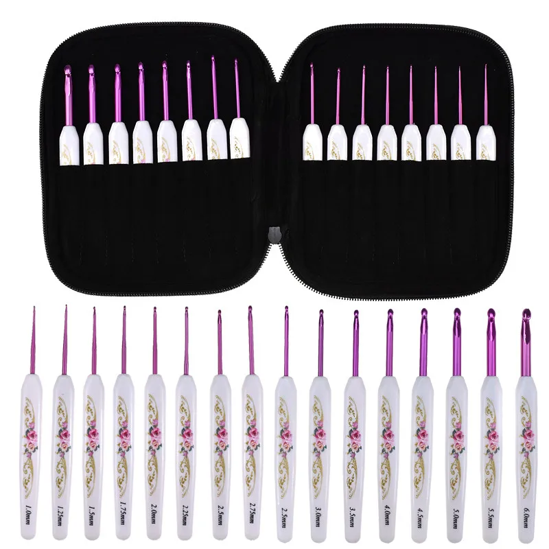 

16 Pcs Mix Sizes Crochet Hook Set Aluminum Crochet Needles With Case Sweater Yarn Weave Knitting Hook Sewing Needles for Mom