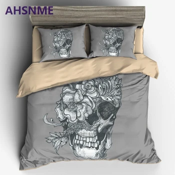

AHSNME Flowers skull cranium Bedding set Luxury Australia Europe King Size Cover Set set super soft 3D Printed bed Set