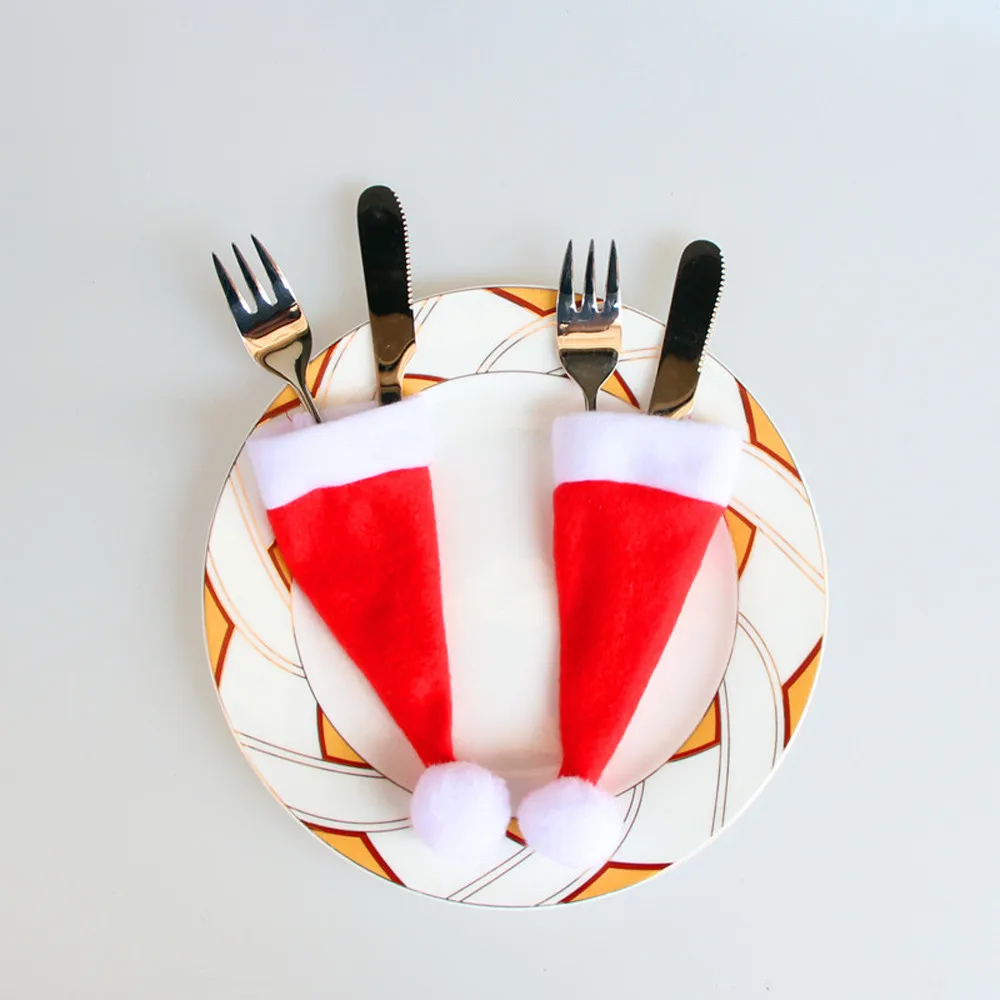 10 шт./партия Рождественская шляпа сумка для посуды конфеты подарочные сумки милый Карманный вилка держатель ножа стол Ужин украшения