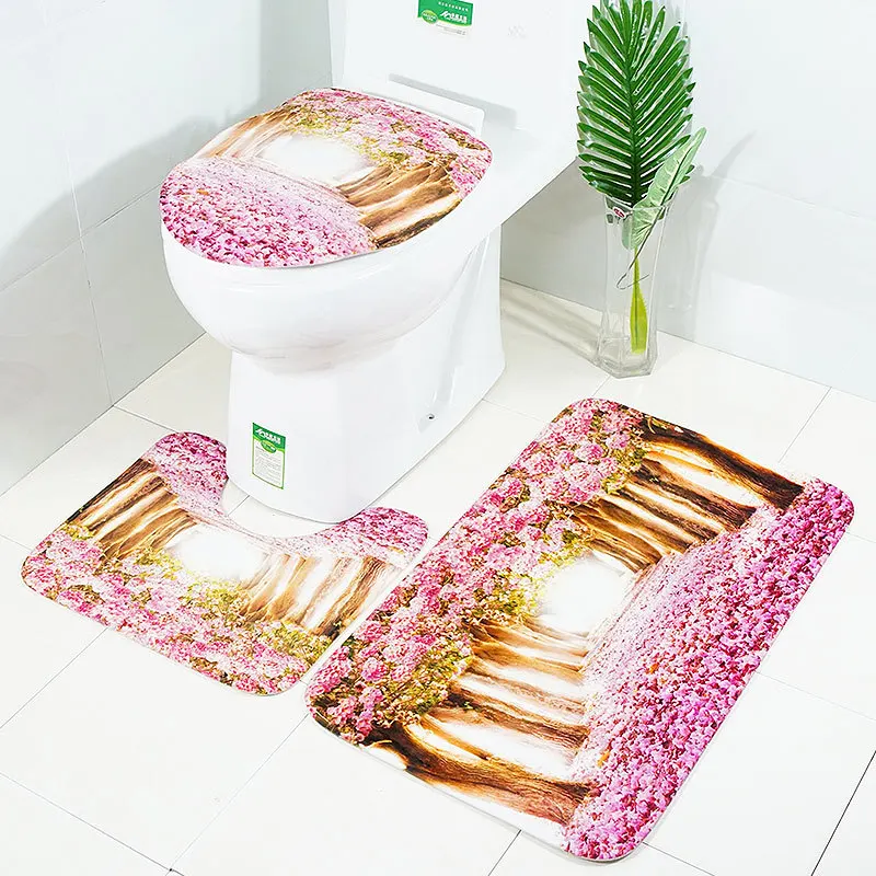 Printed peach flower toilet seat three piece floor mat 3 sets of non