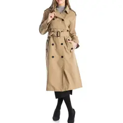 Осенне-зимний женский тренчкот Повседневный однотонный шикарный двубортный верхняя одежда пояса дамское офисное пальто женский длинный