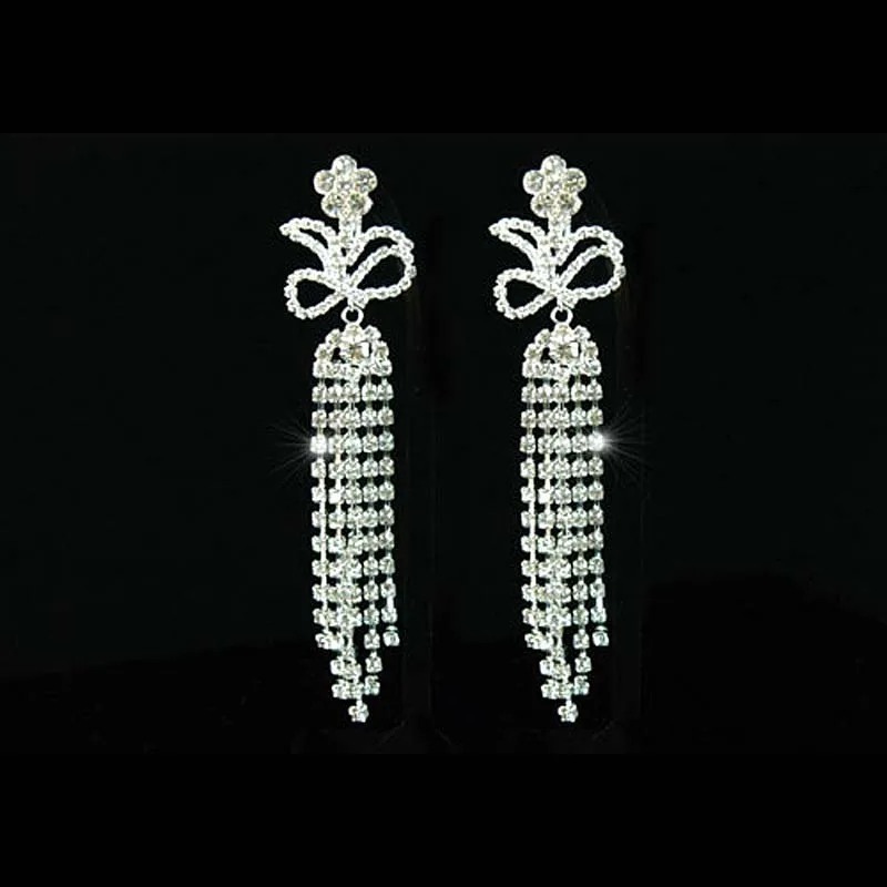 4.5" Drag Queen Rhinestone Dangle Clip On Dangle Earrings Pageant