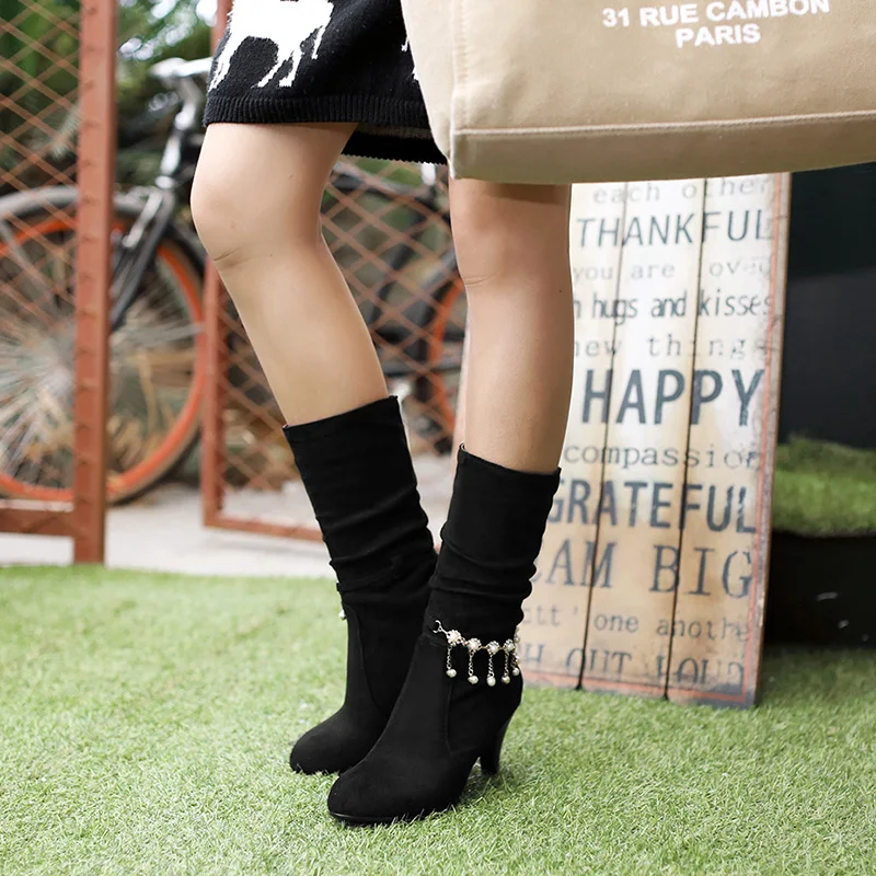 

15 medium-leg boots breathable spring and autumn single boots high-heeled with taper rhinestone boots winter boots
