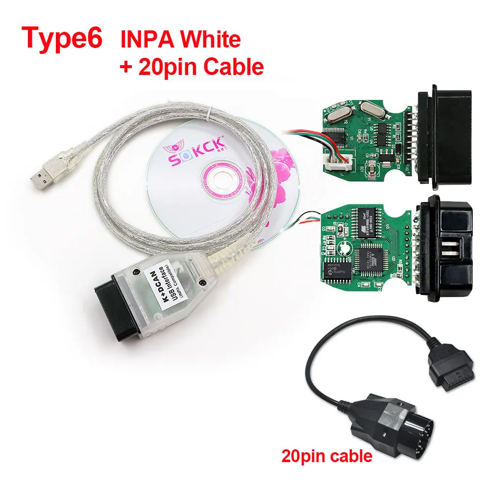 Для BMVV INPA K+ CAN K CAN INPA с чипом FT232RL K DCAN USB интерфейс полный диагностический OBD2 кабель INPA для BMVV от 1998 до 2008 - Цвет: INPA with 20pin