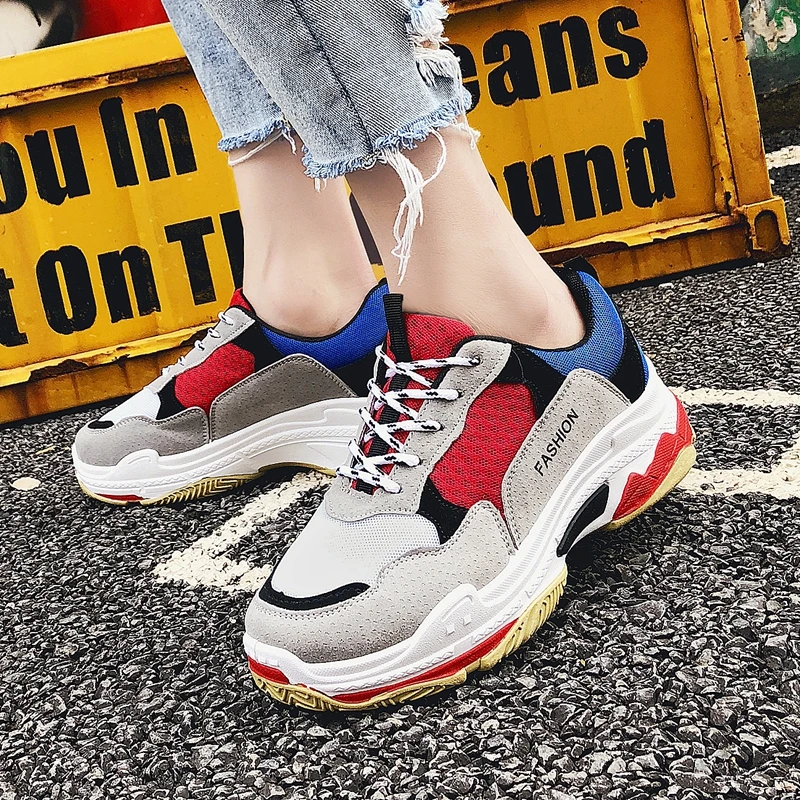 

Women's Sneakers Platform Mix Color Vulcanized Shoes Women 2018 Spring Casual Shoes Thick Bottom Daddy Footwear Wedge Sneakers