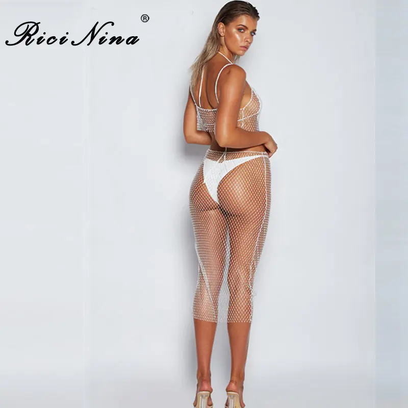 RICININA Fashion Off Shoulder Beach Dress Woman Sexy Backless Copped Summer Mesh Dress Casual Party Dress Vestidos Two Piece RICININA Fashion Off Shoulder Beach Dress Woman Sexy Backless Copped Summer Mesh Dress Casual Party Dress Vestidos Two Piece
