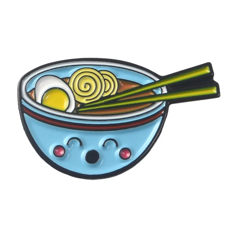 

Blue Cute Facial Noodle bowl Enamel Pin needle Cartoon a bowl of egg noodle brooches Pin badge food Badge Jewelry Gifts for kids