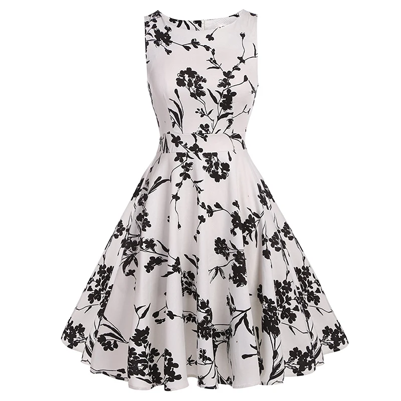 Kostlish Cotton Summer Dress Women 2017 Sleeveless Tunic 50s Vintage Dress Belt Elegant Print Rockabilly Party Dresses Sundress (75)