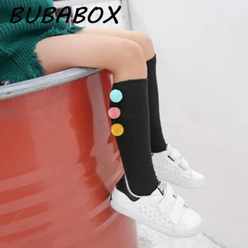 

Spring Autumn Kids Baby Girls Sockingd Soft Ball Pom Pom Knee High Cotton Socks Middle Long Tube Children Floor Socks Calze 3-5Y