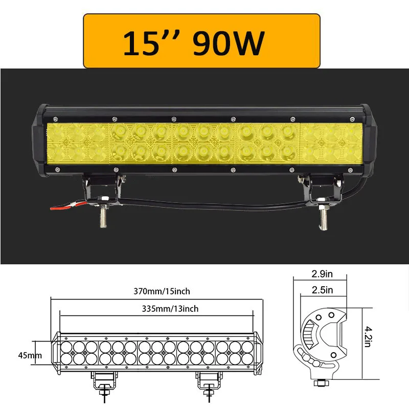 Auxtings желтый 20 дюймов 126 Вт 12 ''22'' 20 ''внедорожный светодиодный светильник 12 в 24 В точечный прожектор Янтарный противотуманный фонарь для джипа автомобиля 4WD грузовика внедорожника - Цвет: 15in 90W no wiring