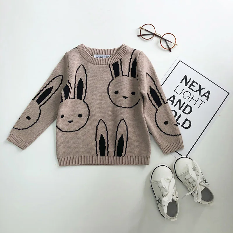 Свитера для маленьких девочек; кардиганы для маленьких мальчиков; пальто с рисунком кролика; детская хлопковая вязаная одежда; сезон осень-зима; пуловер для девочек; свитер - Цвет: Rabbit Sweater