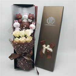 Kawaii плюшевый медведь мягкие животные мультяшный букет Творческий Искусственный поддельные цветы День Святого Валентина Рождество