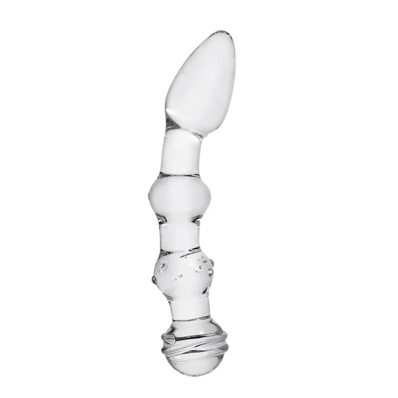 Clear Curved Glass Unisex Double Ended font b Dildo b font Anal Beads