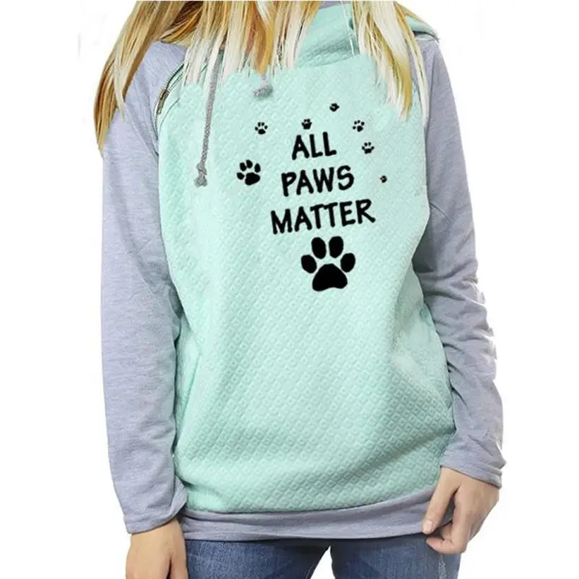 

Hoodies For Women Zipper Decoration Paw Letters Print Hoodies Women Sweatshirts Kawaii Printing Loose Corduroy Plus Size And