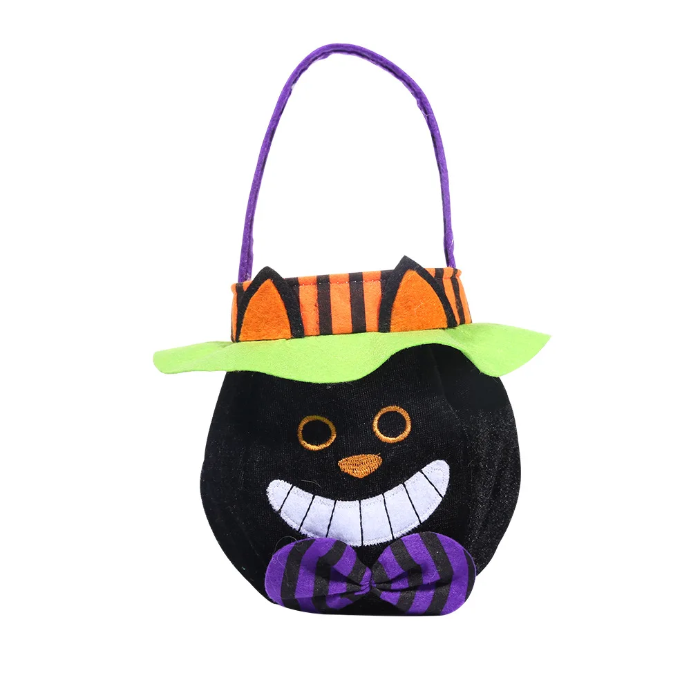 Halloween Candy Gift Bags With Round Cap Tote Bags Pumpkin Witch Black Cat Shape Cloth Sweets Candies Bag Hot Sales