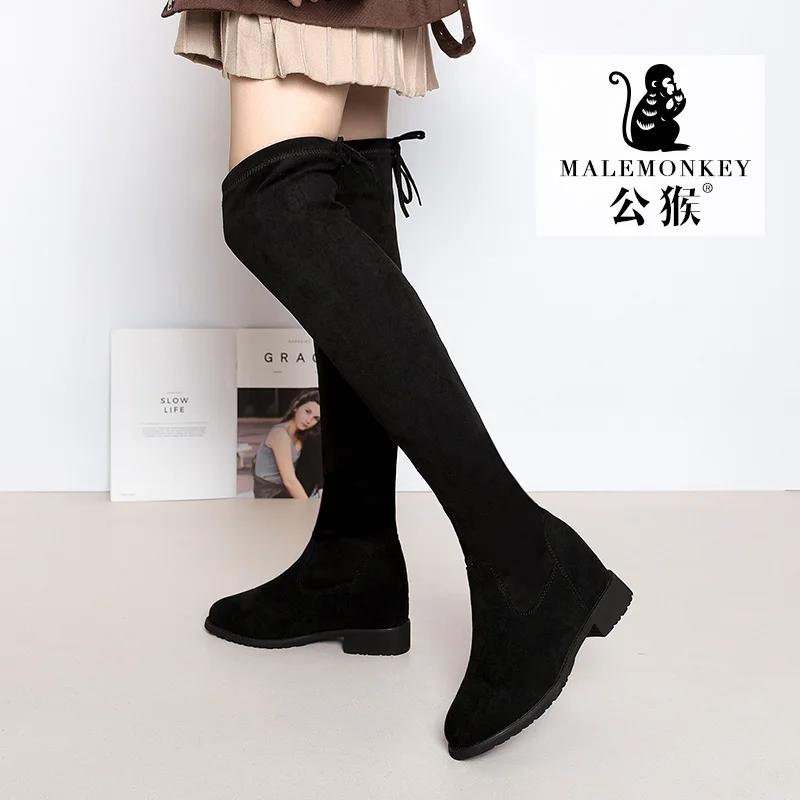 

Inside Increase Boots Women Inter Keep Warm Fashion Over The Knee High Boots Flock Inside Square Heel Ladies Casual Boots