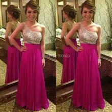 Schulter Fuchsia Chiffon Strass Prom Kleider Bodenlangen Hot Rosa Formale Abendkleid vestido de formatura