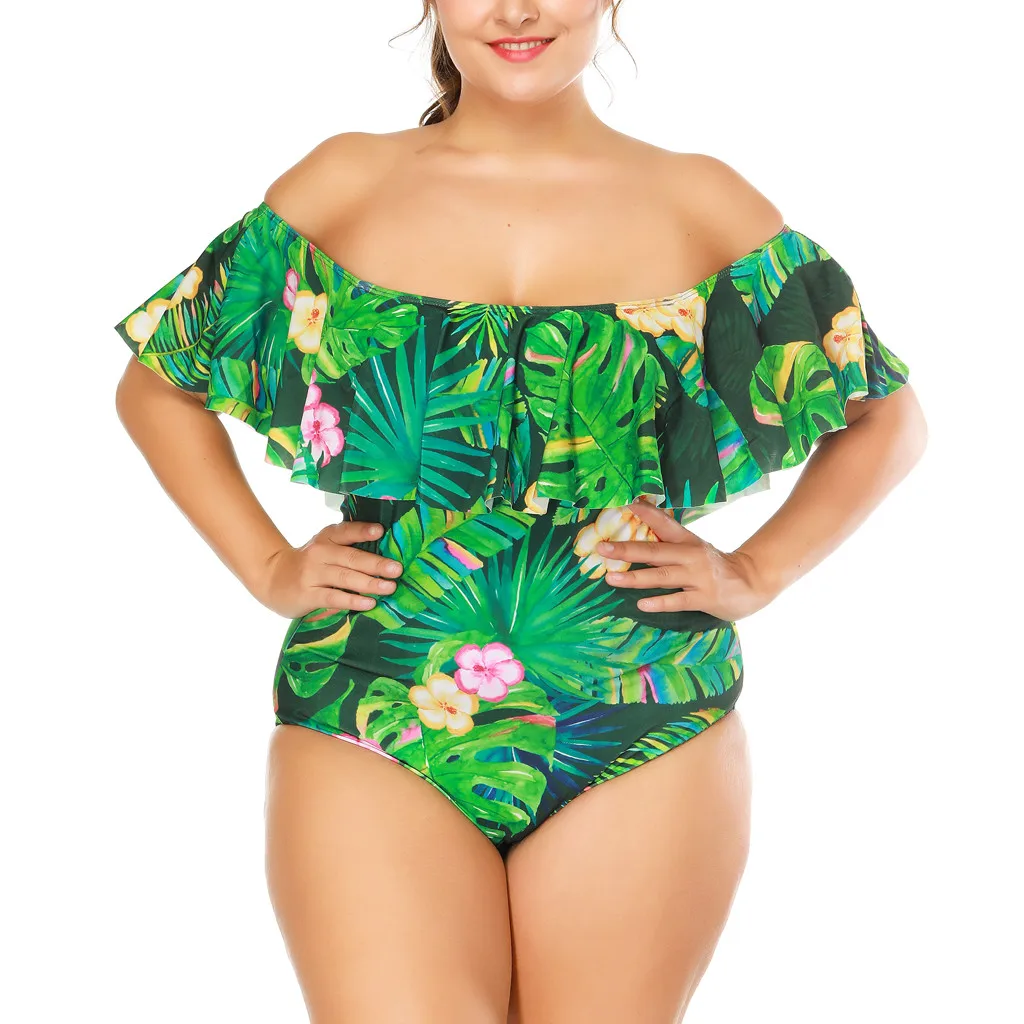 

2019 Woman Plus size Beach Two Piece Swimsuit Plus Size Bikini High Waist Push Up Women Sexy Slim two-Piece Female Swimsuit #3