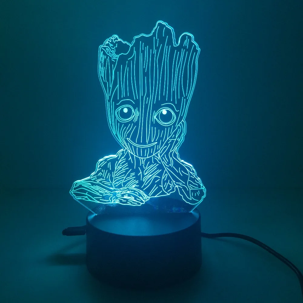 Groot светодиодный 3d-ночник креативная электрическая Иллюзия 3d декор для спальни 7 цветов меняющая Настольная лампа с сенсорным управлением атмосферная