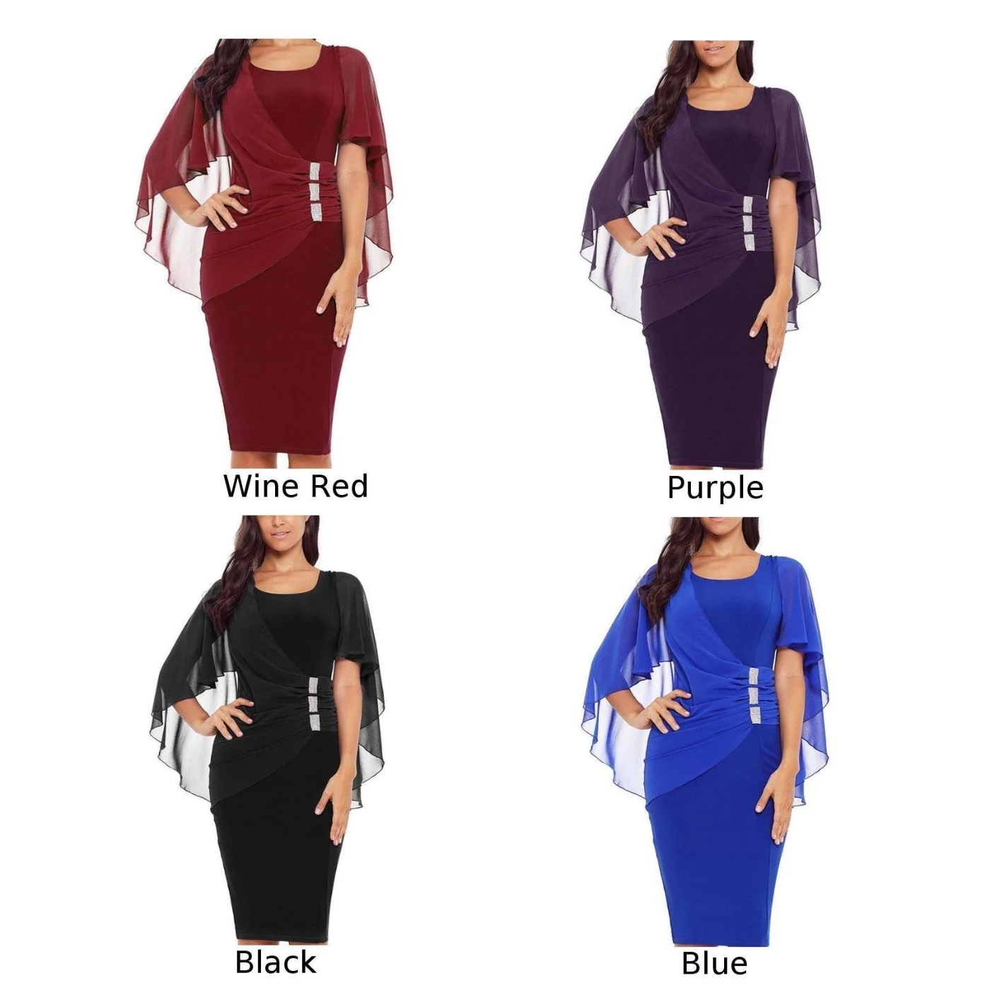 Женское платье большого размера необычное с круглым вырезом однотонное